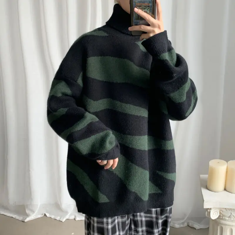 Winter Thick Turtleneck Sweater Men's Warm Fashion Casual Retro Knitted Pullover Men Loose Korean Stripes Sweaters Mens Clothes
Winter Thick Turtleneck Sweater Men's Warm Fashion Casual Retro Knitted Pullover Men Loose Korean Stripes Sweaters Mens Clothes