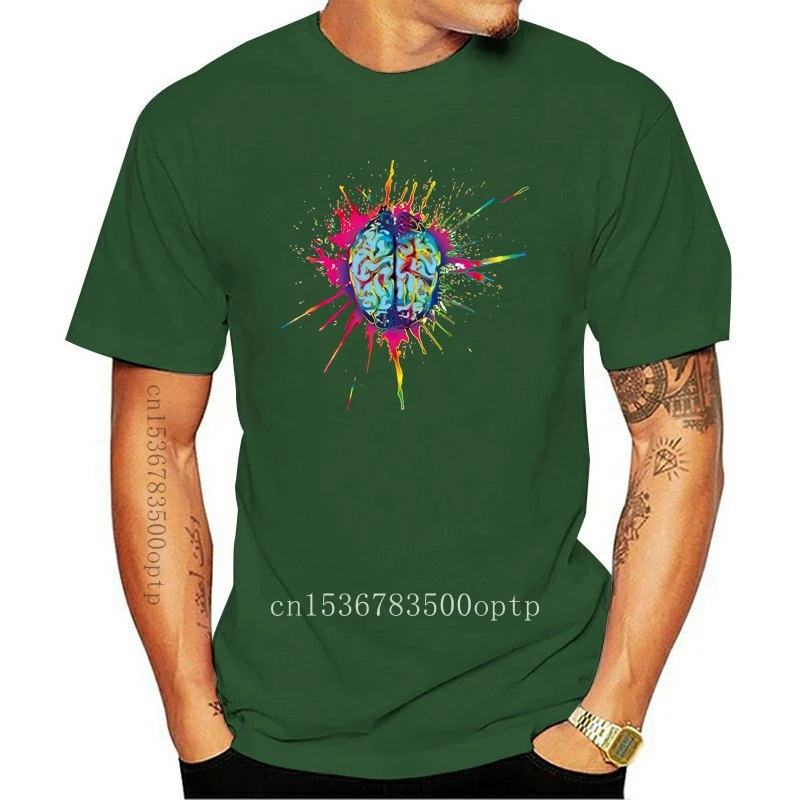 

Summer New 100% Cotton Mens Casual LSD Brain Short Sleeve T-Shirt Mens Trendy Personality Print Mens T-Shirt