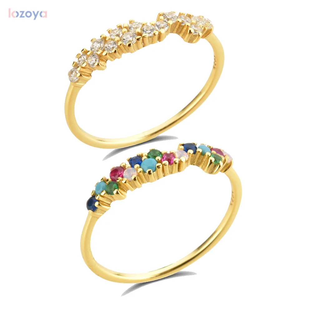 

LOZOYA 100% 925 Sterling Wedding Jewelry Silver Guadaloupe Simple Sparkle Tutti Frutti Ring Clear Rainbow Women Circle Luxury