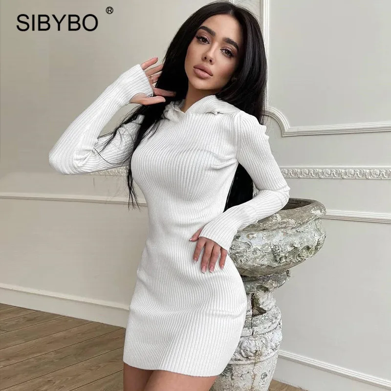 Женское трикотажное платье Sibybo, с длинным рукавом, с капюшоном, осень 2021, Пуловеры, свитеры, платья, Femme, уличная одежда, облегающее мини плать...
Женское трикотажное платье Sibybo, с длинным рукавом, с капюшоном, осень 2021, Пуловеры, свитеры, платья, Femme, уличная одежда, облегающее мини плать...