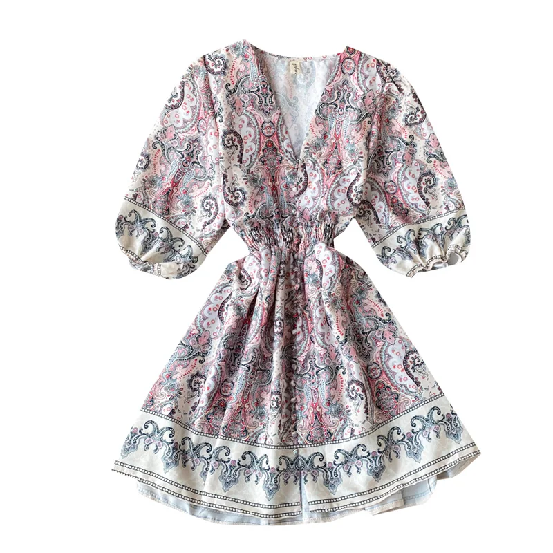 Women New Fashion Retro Court Short Sleeve Printing V Collar High Waist Dress Lady Vestidos Mujer L463
Women New Fashion Retro Court Short Sleeve Printing V Collar High Waist Dress Lady Vestidos Mujer L463
