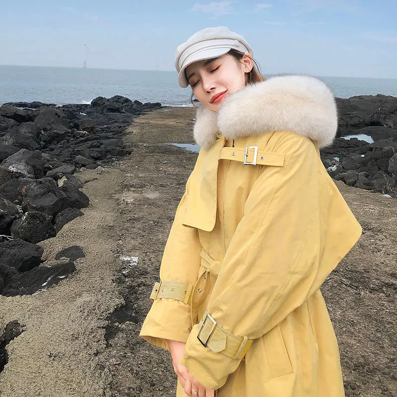 

Женская зимняя куртка-пуховик с капюшоном из натурального Лисьего меха, 90% утиного пуха, женская зимняя Толстая теплая длинная парка