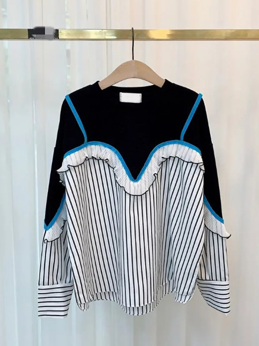 2021 spring new women's wear South Korean striped ear edge stitching shirt net red relaxed
2021 spring new women's wear South Korean striped ear edge stitching shirt net red relaxed