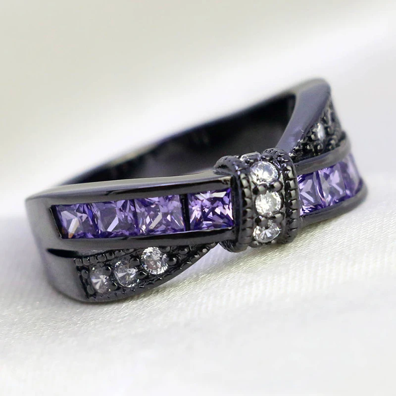 Charm Women Black Ring Fashion Bow Purple/White Zircon Ring For Women Accessories Jewelry Birthday Party Engagement Girl Gift
Charm Women Black Ring Fashion Bow Purple/White Zircon Ring For Women Accessories Jewelry Birthday Party Engagement Girl Gift