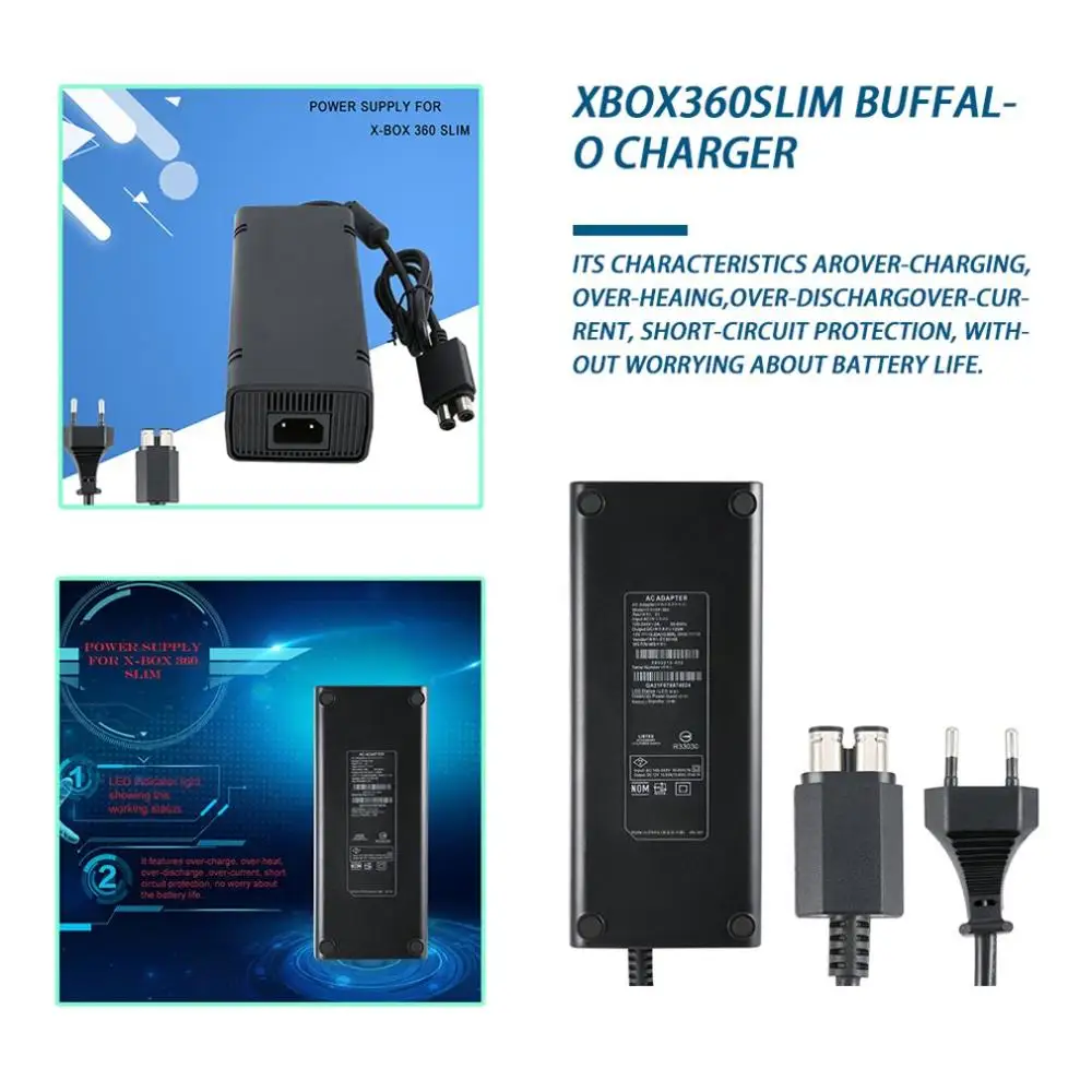 AC 100-240V Adapter Power Supply Charger Cable for X-BOX 360 Slim Ideal Replacement Charger With LED Indicator Light EU Plug
AC 100-240V Adapter Power Supply Charger Cable for X-BOX 360 Slim Ideal Replacement Charger With LED Indicator Light EU Plug