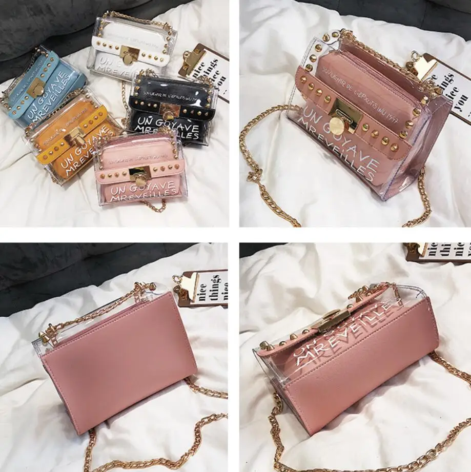 2019 Summer Fashion New Handbag High quality PVC Transparent Women bag Sweet Printed Letter Square Phone bag Chain Shoulder bag
2019 Summer Fashion New Handbag High quality PVC Transparent Women bag Sweet Printed Letter Square Phone bag Chain Shoulder bag