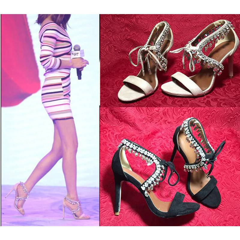 Women Wedding Sandals Crystal Cut Out Open Toe One Strap Lace Up Stiletto Heeled Shoes Summer Hot Sale Real Picture Shoes
Women Wedding Sandals Crystal Cut Out Open Toe One Strap Lace Up Stiletto Heeled Shoes Summer Hot Sale Real Picture Shoes
