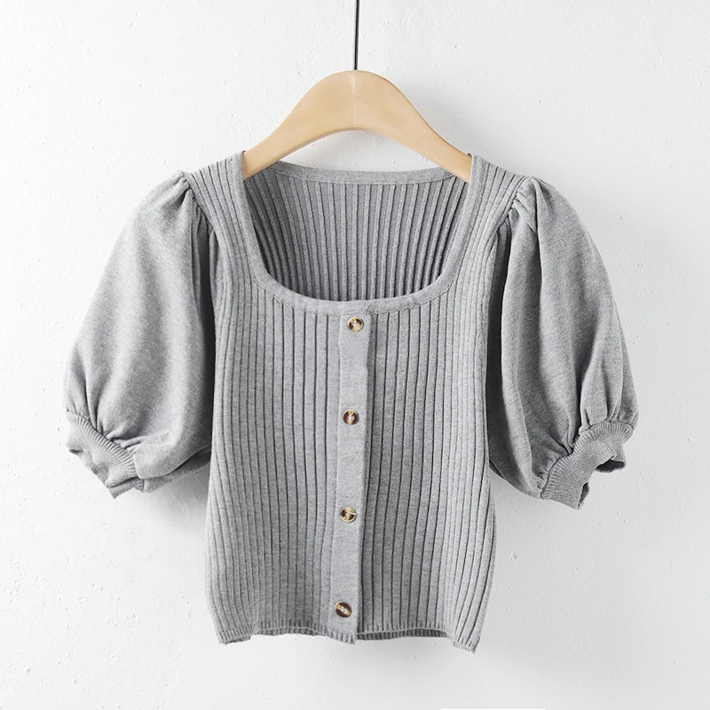 Puff Sleeved Square Collar Women T-Shirts Summer 2021 Short Empire Knitted Elastic Button Sexy Female Pulls Outwear Tops Tees
Puff Sleeved Square Collar Women T-Shirts Summer 2021 Short Empire Knitted Elastic Button Sexy Female Pulls Outwear Tops Tees