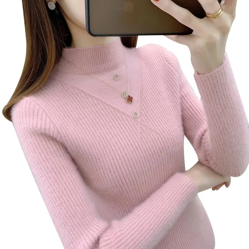 Autumn Women Half High Collar Sweater Female pullover New Imitation Mink Velvet Sweater Winter Slim Warm Knitted Sweater R1498
Autumn Women Half High Collar Sweater Female pullover New Imitation Mink Velvet Sweater Winter Slim Warm Knitted Sweater R1498