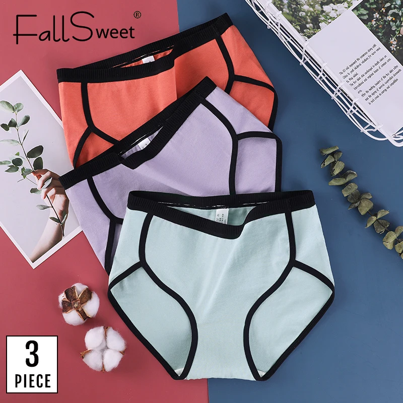 FallSweet 3 шт./лот! Хлопковые трусы размера плюс лоскутное нижнее белье женские со