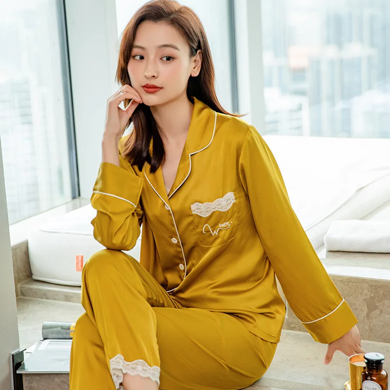 Women Pajamas Set Satin Silky 2PCS Shirt&Pant Long Sleeve Pyjamas Suit Female Casual Sleep Set Loose Home Wear
Women Pajamas Set Satin Silky 2PCS Shirt&Pant Long Sleeve Pyjamas Suit Female Casual Sleep Set Loose Home Wear