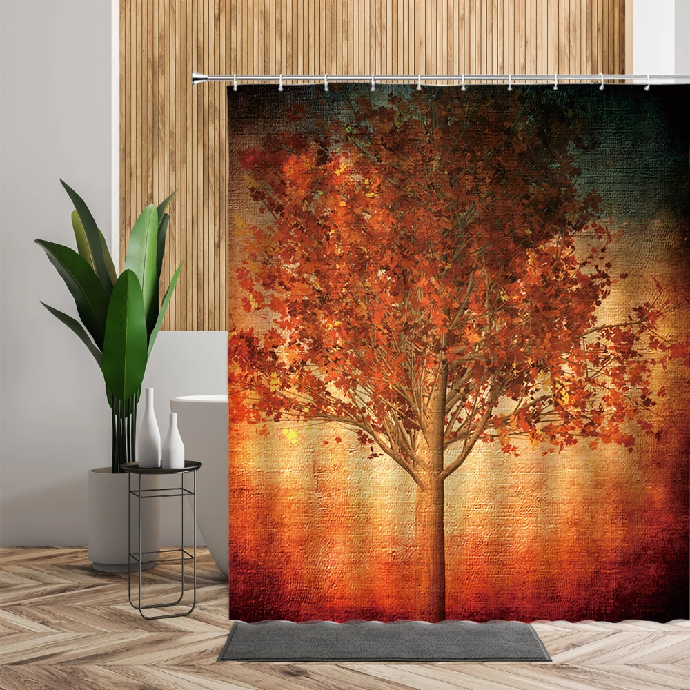 

Fall Forest Shower Curtain Autumn Maple Trees Gold Yellow Leaf Nature Scenery 3D Bath Curtains Polyester Fabric Bathroom Decor