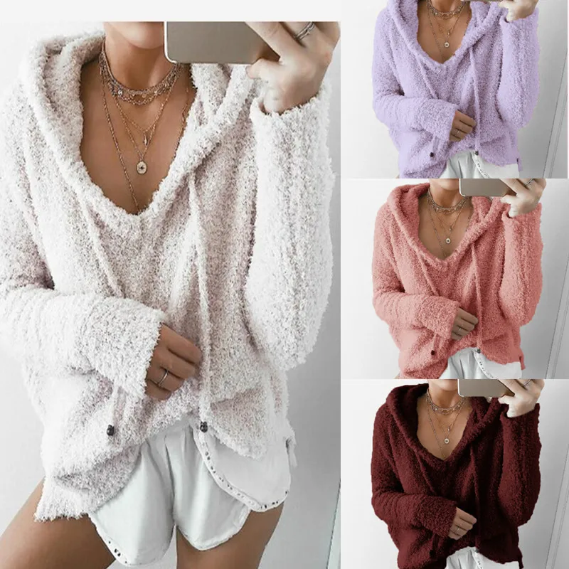 Winter Warm Women's Hoodie V-neck Pullover Drawstring Loose Sweatshirt Double-faced Fleece Sweatshirt Lady Solid Color Clothing
Winter Warm Women's Hoodie V-neck Pullover Drawstring Loose Sweatshirt Double-faced Fleece Sweatshirt Lady Solid Color Clothing
