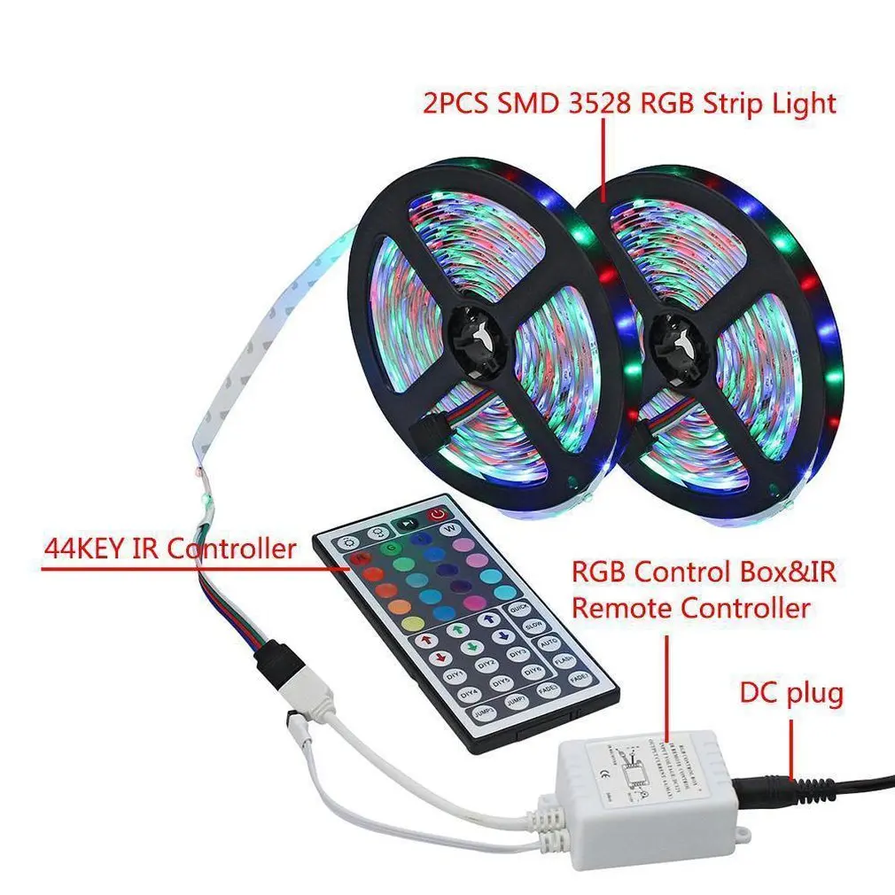 10M 3528 SMD RGB Flexible LED Light Strip 600LEDs +44 Key IR Remote Controller
10M 3528 SMD RGB Flexible LED Light Strip 600LEDs +44 Key IR Remote Controller