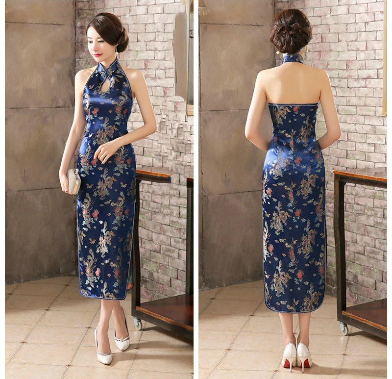 Navy Blue Mandarin Collar Women Chinese Dress Backless Long Satin Qipao Vintage Button Sexy Cheongsam Novelty Stage Show Clothes
Navy Blue Mandarin Collar Women Chinese Dress Backless Long Satin Qipao Vintage Button Sexy Cheongsam Novelty Stage Show Clothes