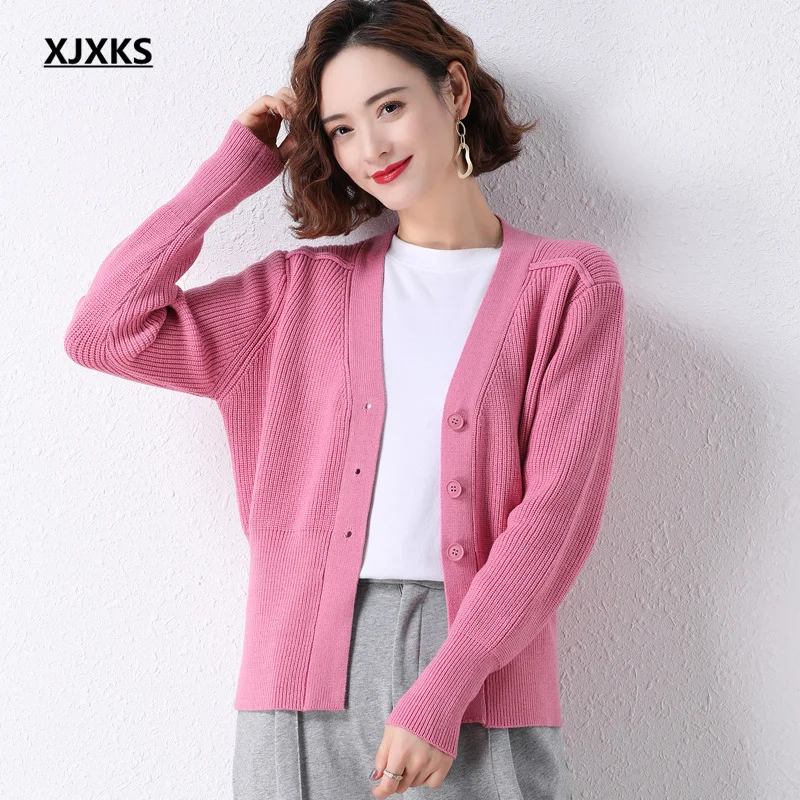 XJXKS Pure color all-match fashion V-neck women knitted cardigan sweater 2021 spring autumn new women wool jacket
XJXKS Pure color all-match fashion V-neck women knitted cardigan sweater 2021 spring autumn new women wool jacket