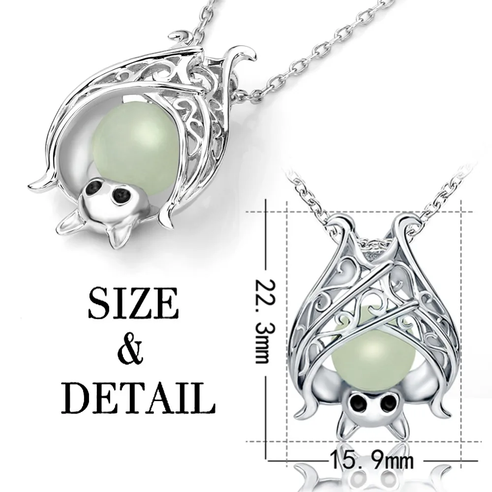 925 Sterling silver Accessories glowing bat necklaces Luminous animal pendant chains for Women 2020 Halloween fine Jewelry gift
925 Sterling silver Accessories glowing bat necklaces Luminous animal pendant chains for Women 2020 Halloween fine Jewelry gift