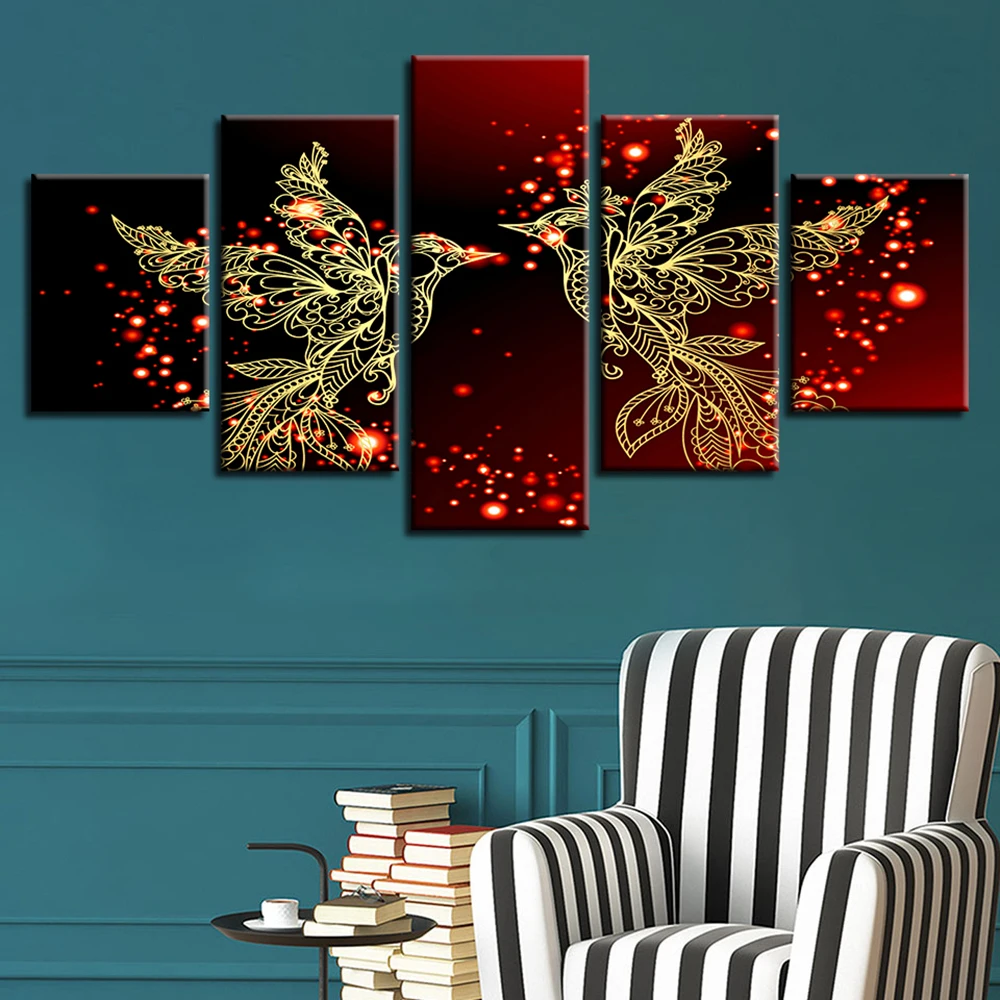 5 Pieces Wall Art Canvas Painting Red And Gold Love Birds Poster Modular Pictures Home Decoration Modern Living Room Framework
5 Pieces Wall Art Canvas Painting Red And Gold Love Birds Poster Modular Pictures Home Decoration Modern Living Room Framework