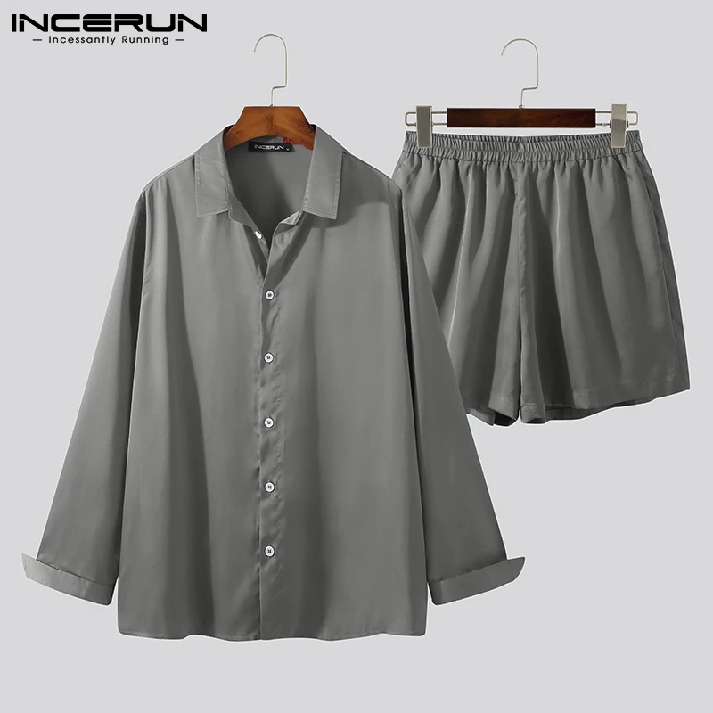 Fashion Men Suit 2 Pieces Comfortable Homewear Sexy Leisure Glossy Satin Long Sleeve Shirt Shorts Pajama Sets S-5XL INCERUN 2021
Fashion Men Suit 2 Pieces Comfortable Homewear Sexy Leisure Glossy Satin Long Sleeve Shirt Shorts Pajama Sets S-5XL INCERUN 2021
