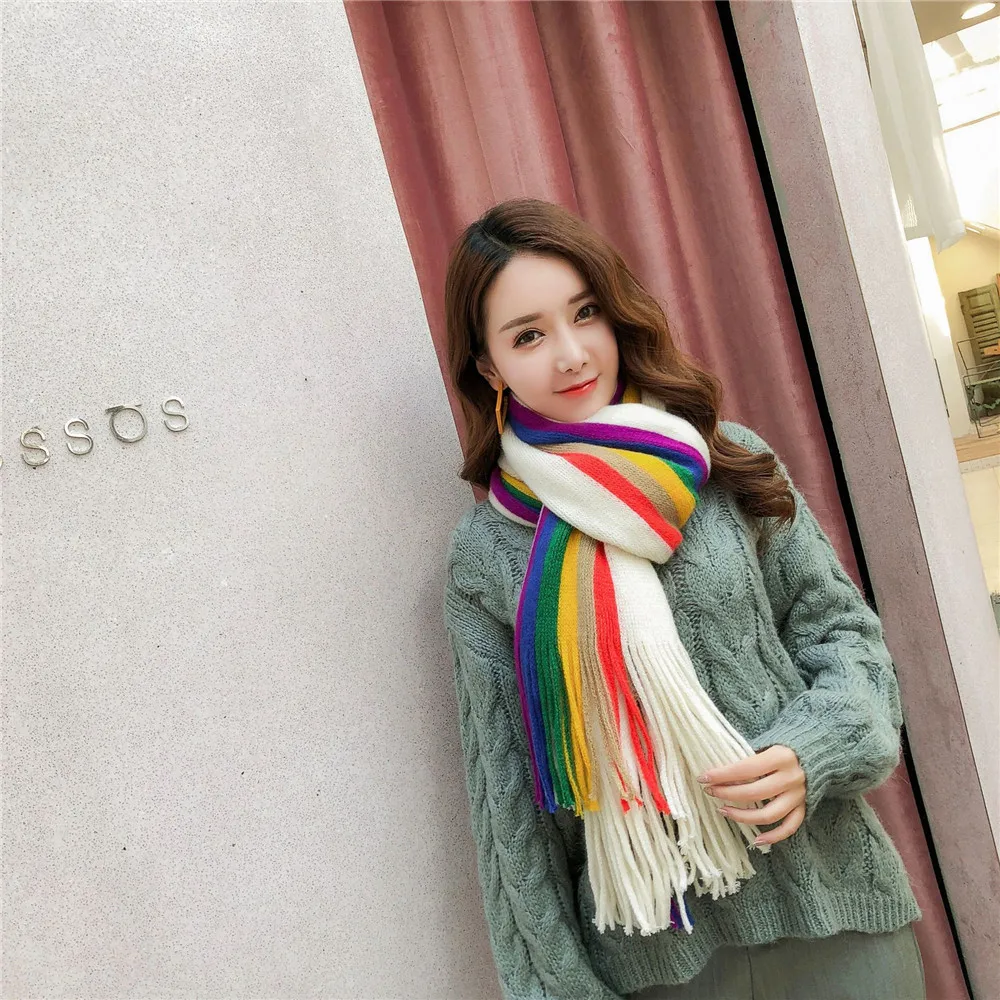 2021 scarf female winter shawl knitted wool student Korean version of wild rainbow bib thickened warmth imitation cashmere
2021 scarf female winter shawl knitted wool student Korean version of wild rainbow bib thickened warmth imitation cashmere