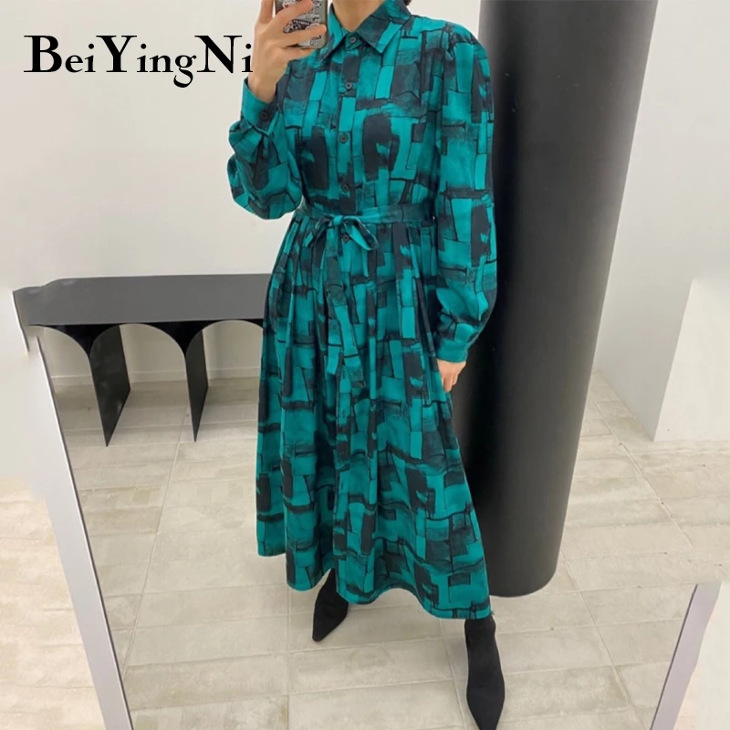 Beiyingni Midi A-line Dress Women Korean Oversized Single-breasted Geometric Print Female Vestido Sashes Elegant Shirt Dresses
Beiyingni Midi A-line Dress Women Korean Oversized Single-breasted Geometric Print Female Vestido Sashes Elegant Shirt Dresses