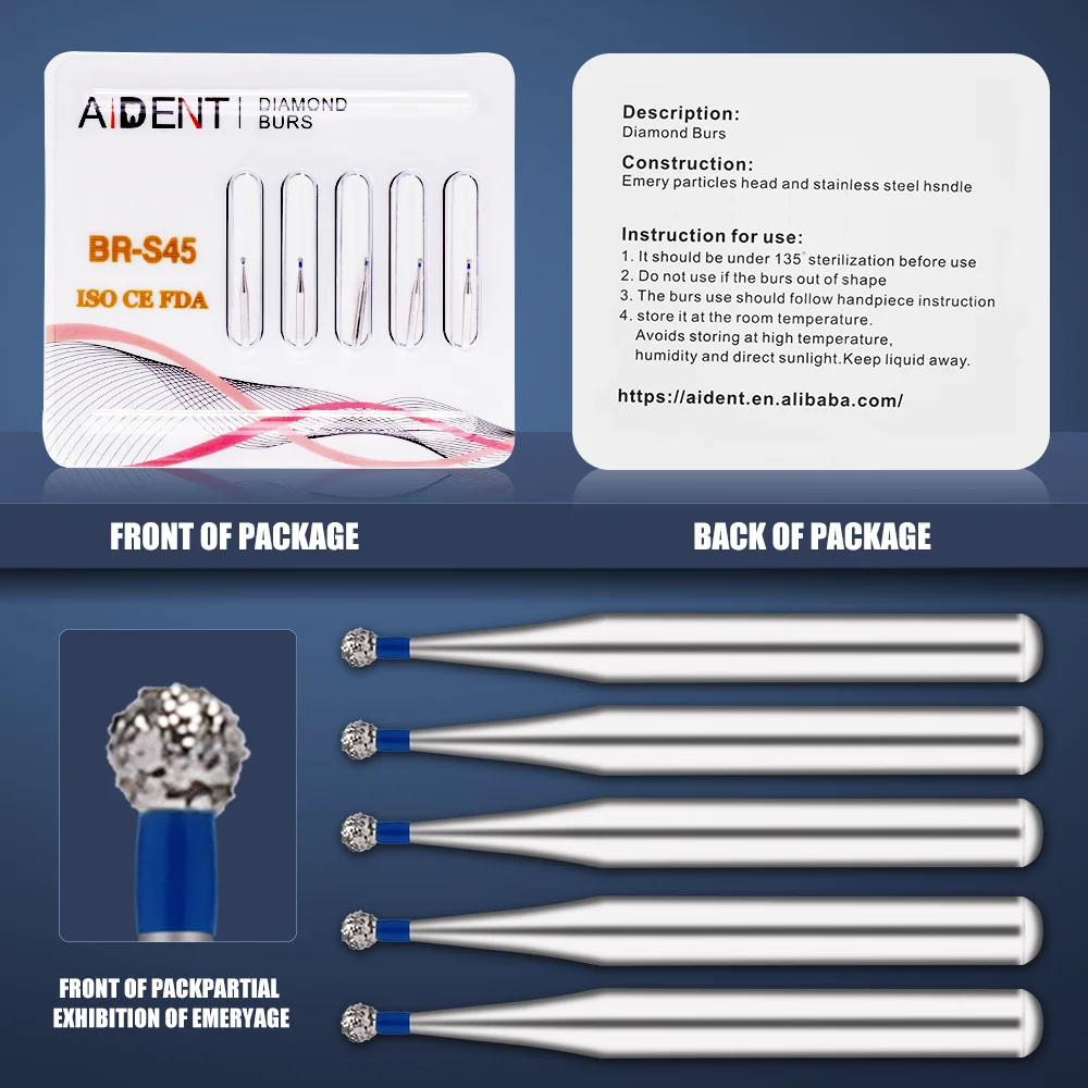Dental Diamond Burs BR-S45 Standard Style 50pcs/10 Packs High Speed Handpiece Polishing Materials
Dental Diamond Burs BR-S45 Standard Style 50pcs/10 Packs High Speed Handpiece Polishing Materials