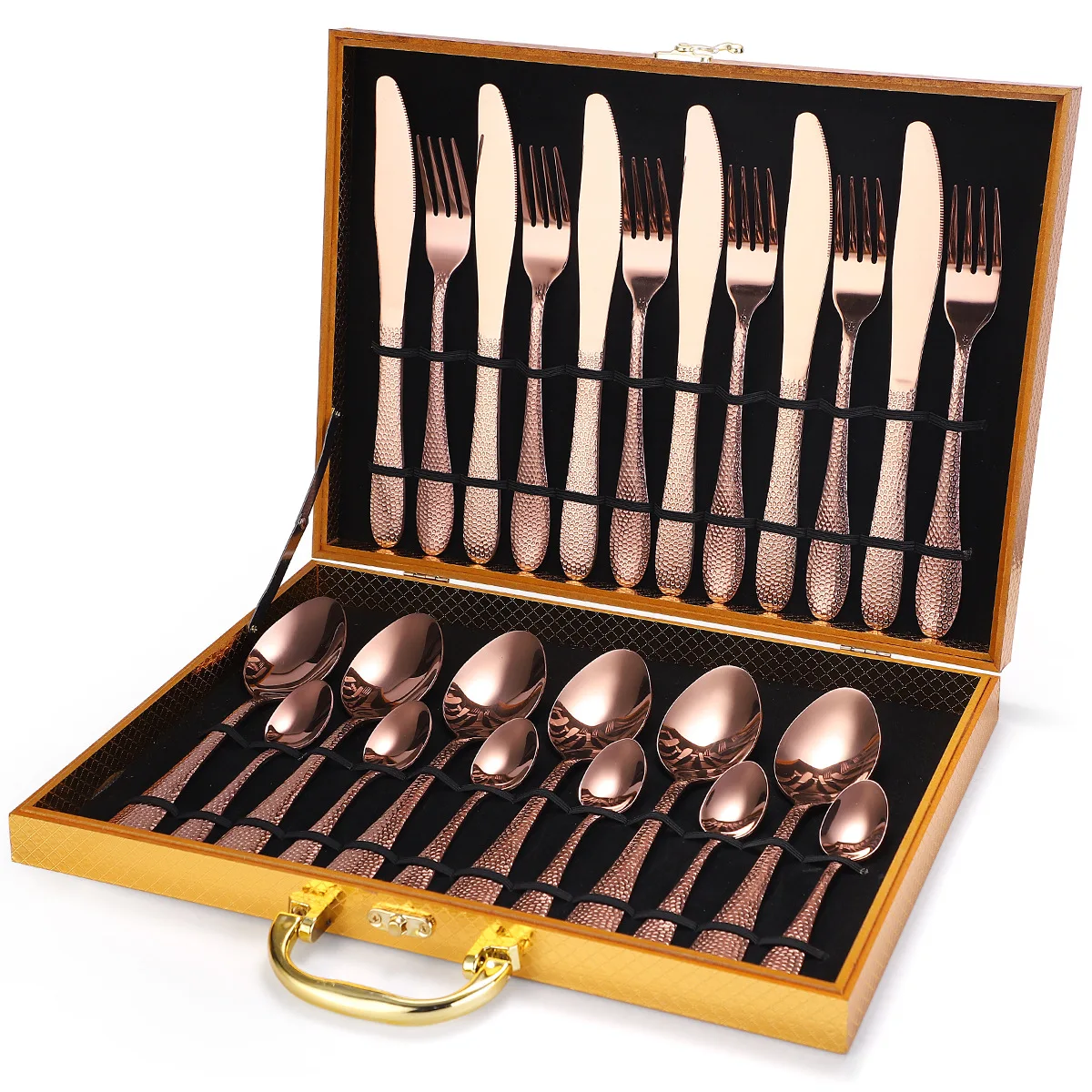 Upscale Rose Gold Fork Spoon Knife Stainless Steel Eco Friendly Products 24-piece Cutlery Set Funda Cubiertos Comida Gift Sets
Upscale Rose Gold Fork Spoon Knife Stainless Steel Eco Friendly Products 24-piece Cutlery Set Funda Cubiertos Comida Gift Sets