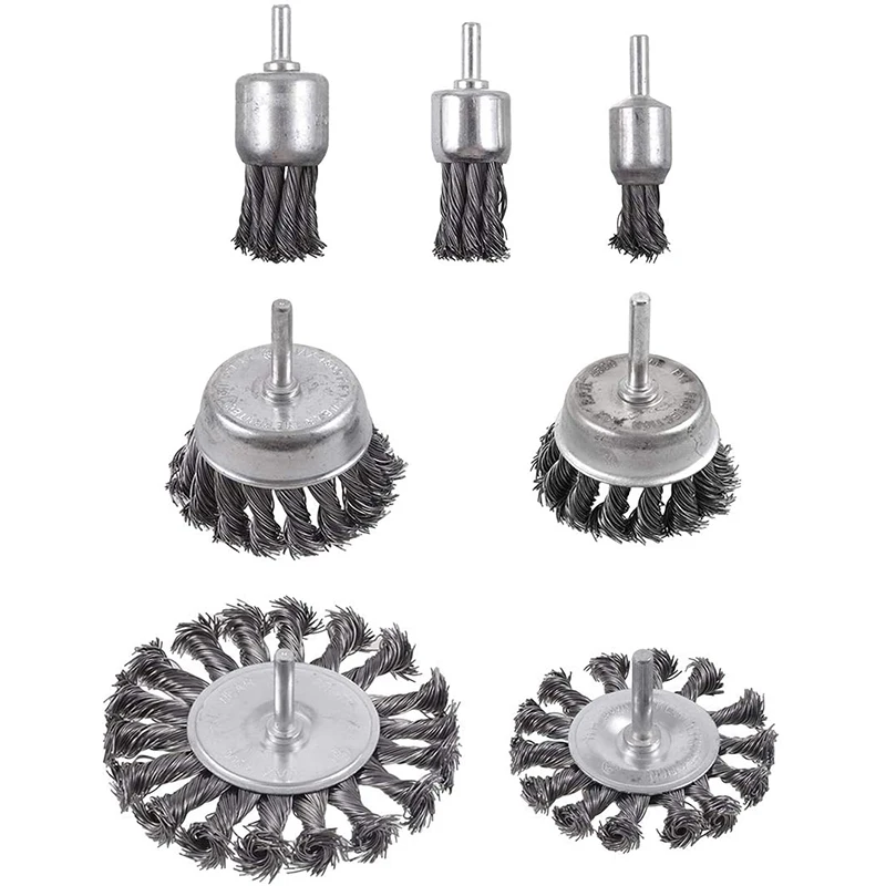 7Pcs Twist Knot Wire Wheel Brush for Drill Crimped Cup Wire Wheels Brush Set for Drill with 1/4-inch Shank
7Pcs Twist Knot Wire Wheel Brush for Drill Crimped Cup Wire Wheels Brush Set for Drill with 1/4-inch Shank
