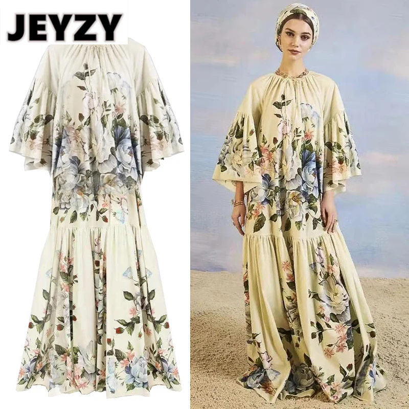 Jeyzy runway designer loose flare sleeve beige floral maxi dress for women luxury plus size holiday casual lady robe de mujer
Jeyzy runway designer loose flare sleeve beige floral maxi dress for women luxury plus size holiday casual lady robe de mujer