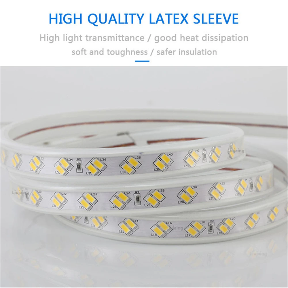 

IP67 Waterproof LED Tape 220V SMD 5730 Flexible Strip Light 120leds/m Lights With Power Plug 5M 10M for Outdoor Garden Lamp