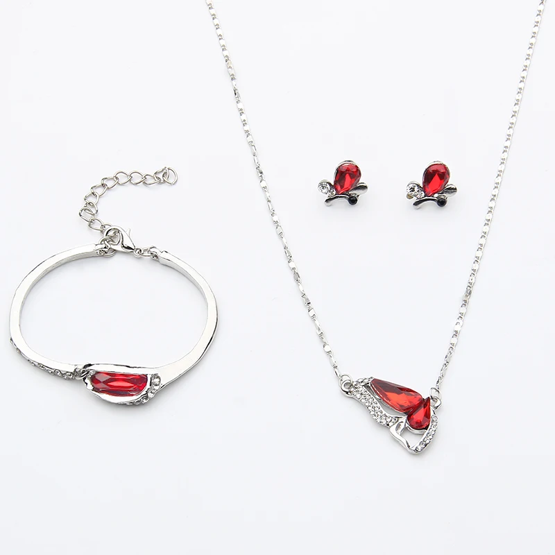 Butterfly jewelry sets bridal Silver color necklace earrings bracelet wedding crystal sieraden women fashion jewellery set | Украшения и