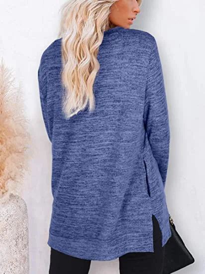 Women's round neck long-sleeved solid color cotton and linen split casual fashion comfortable loose long T-shirt
Women's round neck long-sleeved solid color cotton and linen split casual fashion comfortable loose long T-shirt