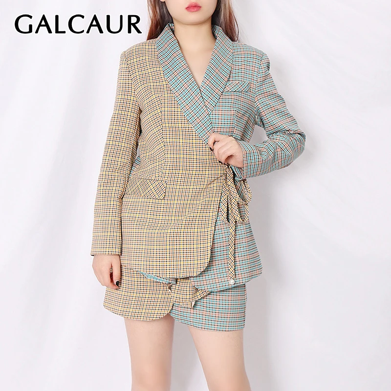 GALCAUR Hit Color Two Piece Set For Women Lapel Long Sleeve Plaid Blazer High Waist Mini Skirt Lace Up New Sets Female 2021 Tide
GALCAUR Hit Color Two Piece Set For Women Lapel Long Sleeve Plaid Blazer High Waist Mini Skirt Lace Up New Sets Female 2021 Tide