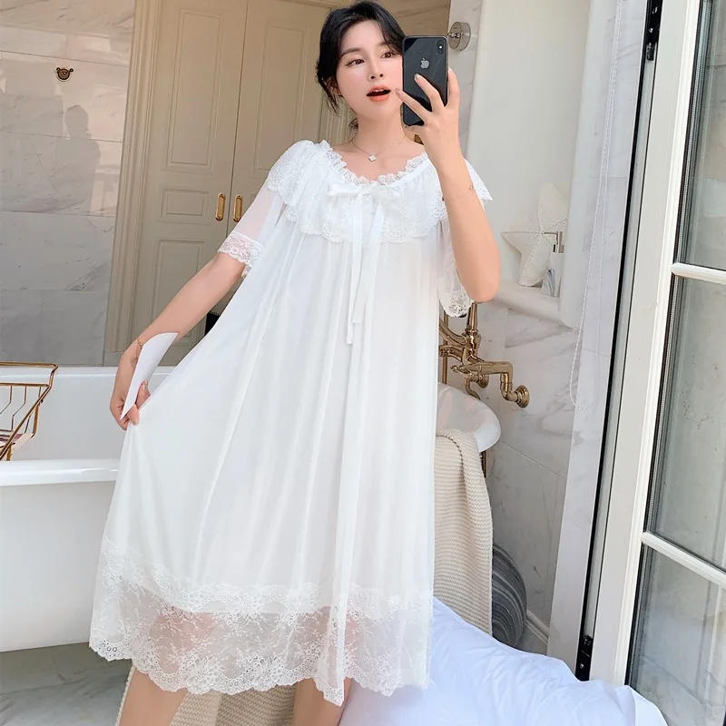 Women Nightwear Spring And Summer Night Gown Retro Court Fairy Lace Nightdress Princess Lace Mesh Sleepwear Nuisette Femme
Women Nightwear Spring And Summer Night Gown Retro Court Fairy Lace Nightdress Princess Lace Mesh Sleepwear Nuisette Femme