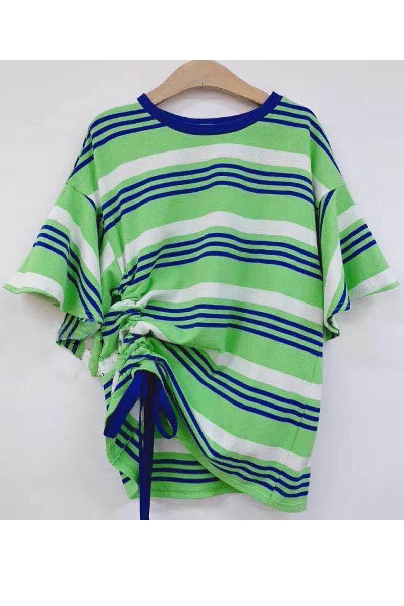 2021 Summer New Round Neck Striped Women T Shirt Contrast Color Pleating Female Shirt Short Sleeve T-shirt Women's Top
2021 Summer New Round Neck Striped Women T Shirt Contrast Color Pleating Female Shirt Short Sleeve T-shirt Women's Top