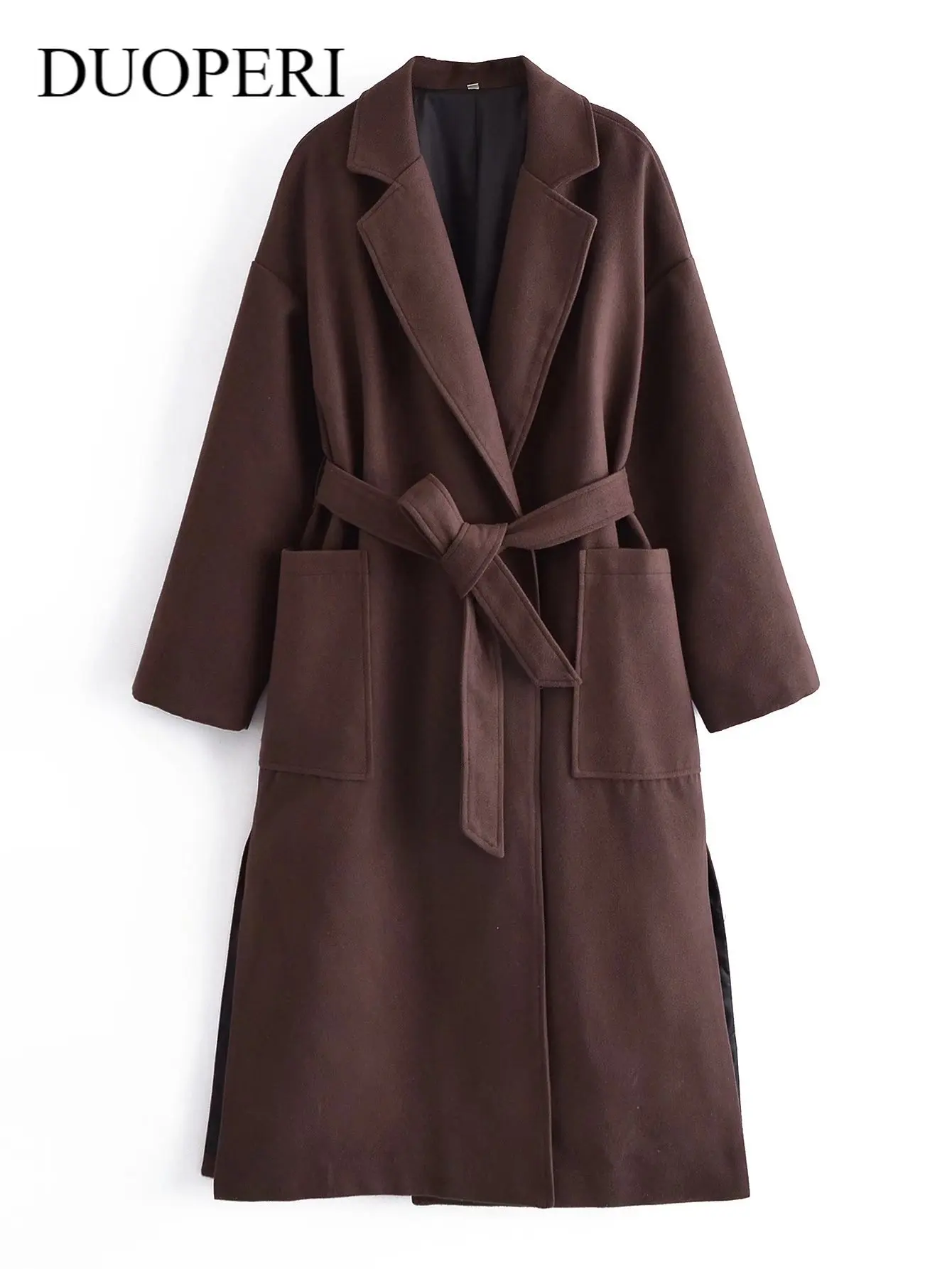 DUOPERI Fashion Oversized Long Coat with Belt Women Lapel Collar Big Pockets Side Vents Long Sleeves Vintage Female Outwear
DUOPERI Fashion Oversized Long Coat with Belt Women Lapel Collar Big Pockets Side Vents Long Sleeves Vintage Female Outwear