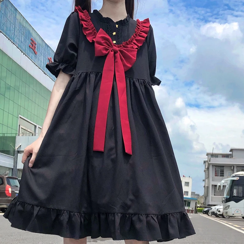 Japanese Summer Harajuku Women Fashion Lolita Sweet Vintage Kawaii Gothic Cute Fairy Girl Midi Dress Vestido Verano Mujer Jurken 
Japanese Summer Harajuku Women Fashion Lolita Sweet Vintage Kawaii Gothic Cute Fairy Girl Midi Dress Vestido Verano Mujer Jurken