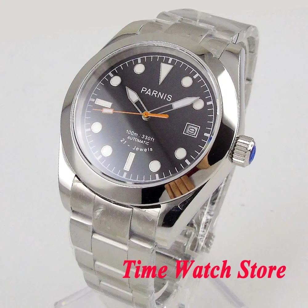 

Parnis 40mm Miyota 8215 automatic wrist watch men polished sapphire glass black dial white marks luminous 1036