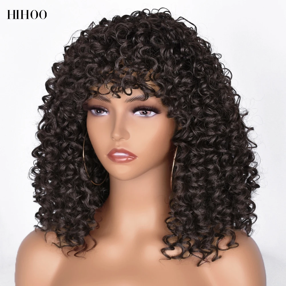 Афро кудрявые короткие волосы парики с челкой для чернокожих женщин
