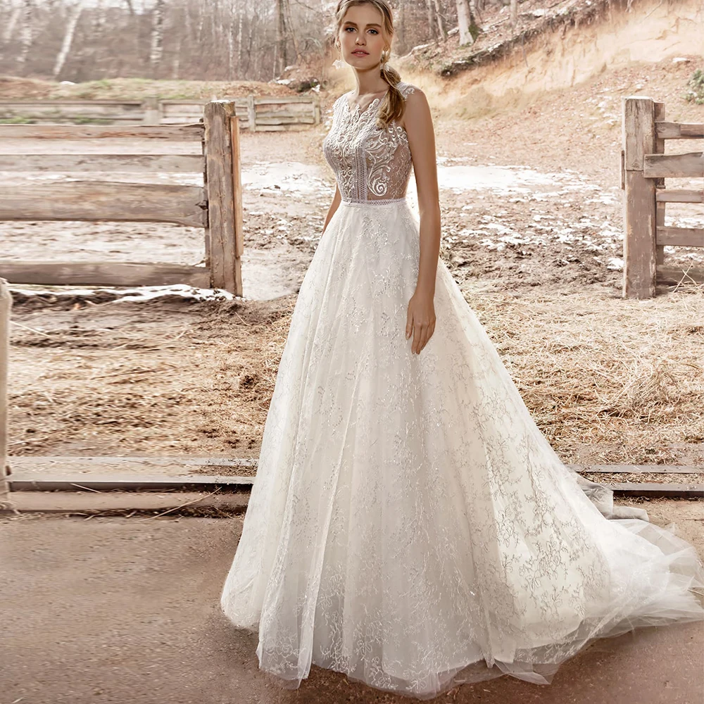 Sparkly A-Line Wedding Dress 2021 O-Neck Tulle Appliques Sequined Sleeveless Court Train Button Back Custom Made Robe De Mariée
Sparkly A-Line Wedding Dress 2021 O-Neck Tulle Appliques Sequined Sleeveless Court Train Button Back Custom Made Robe De Mariée