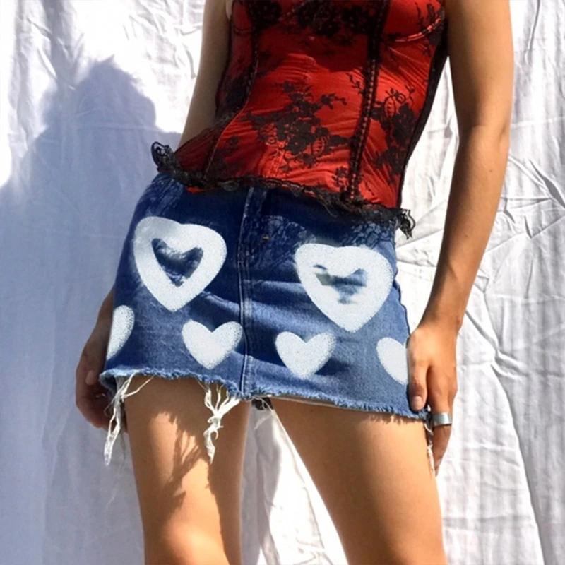 Women Sexy High Waist Sweet Kawaii Heart Print A-Line Slim Blue Mini Denim Skirt
Women Sexy High Waist Sweet Kawaii Heart Print A-Line Slim Blue Mini Denim Skirt
