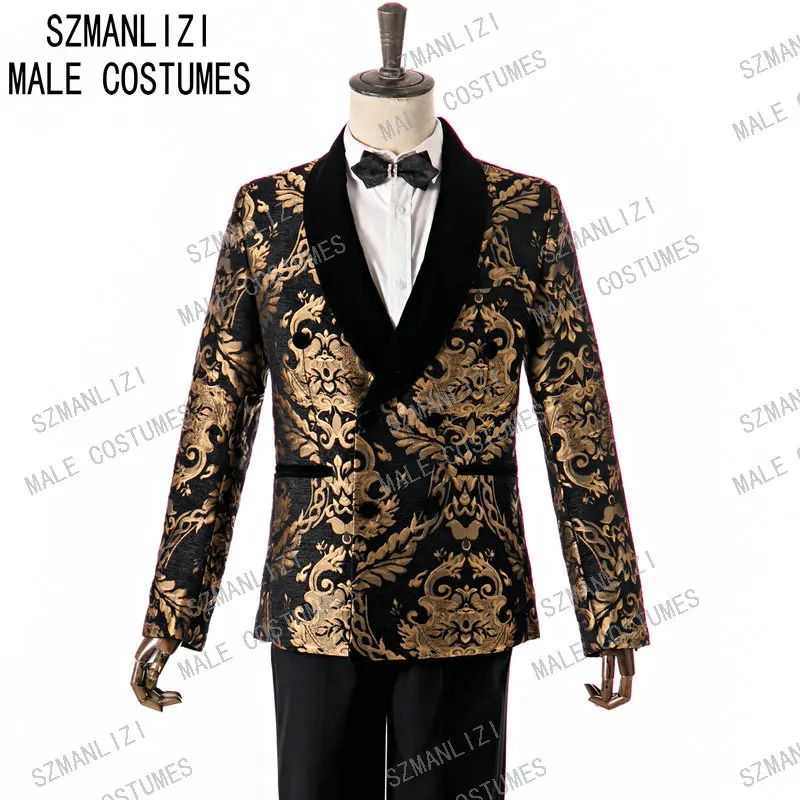 Terno Masculino Coat Pants Suits Men 2021 Navy Blue Velvet Lapel Gold Floral Double Breasted Tuxedo Groom Wedding Suits For Men 
Terno Masculino Coat Pants Suits Men 2021 Navy Blue Velvet Lapel Gold Floral Double Breasted Tuxedo Groom Wedding Suits For Men