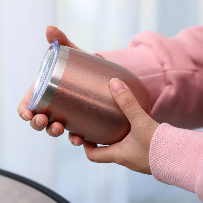 12oz egg shape 304 stainless steel double glass wine cup, thermos with cover and straw, beer cup 
12oz egg shape 304 stainless steel double glass wine cup, thermos with cover and straw, beer cup