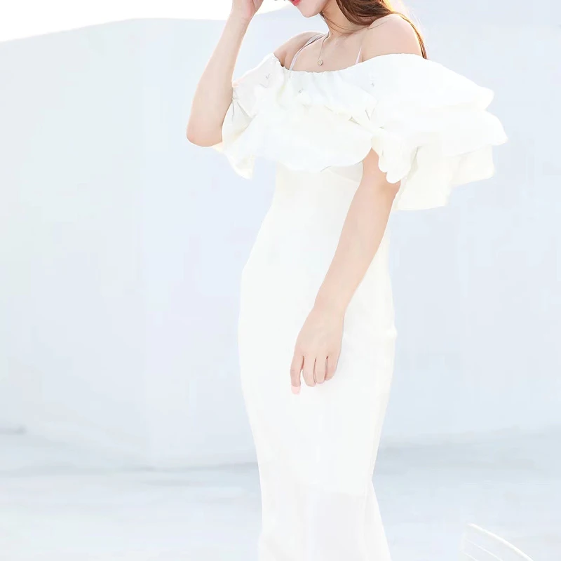 Women Silk Maxi Dress 2021 Summer Female Silk Diamond Ruffle Neck Slim Fairy White Long Dress New 
Women Silk Maxi Dress 2021 Summer Female Silk Diamond Ruffle Neck Slim Fairy White Long Dress New