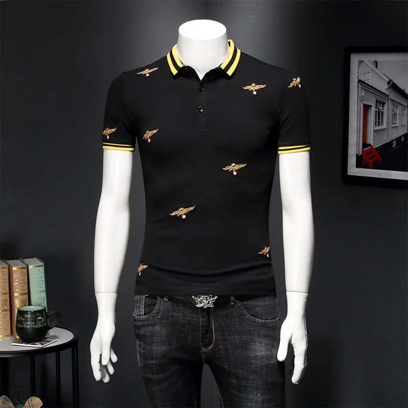 

Polo Great Quality Men's 2020 Summer Mercerized Cotton Yellow Collar Polos Embroidery Short Sleeve Shirt 4xl 5XL E183