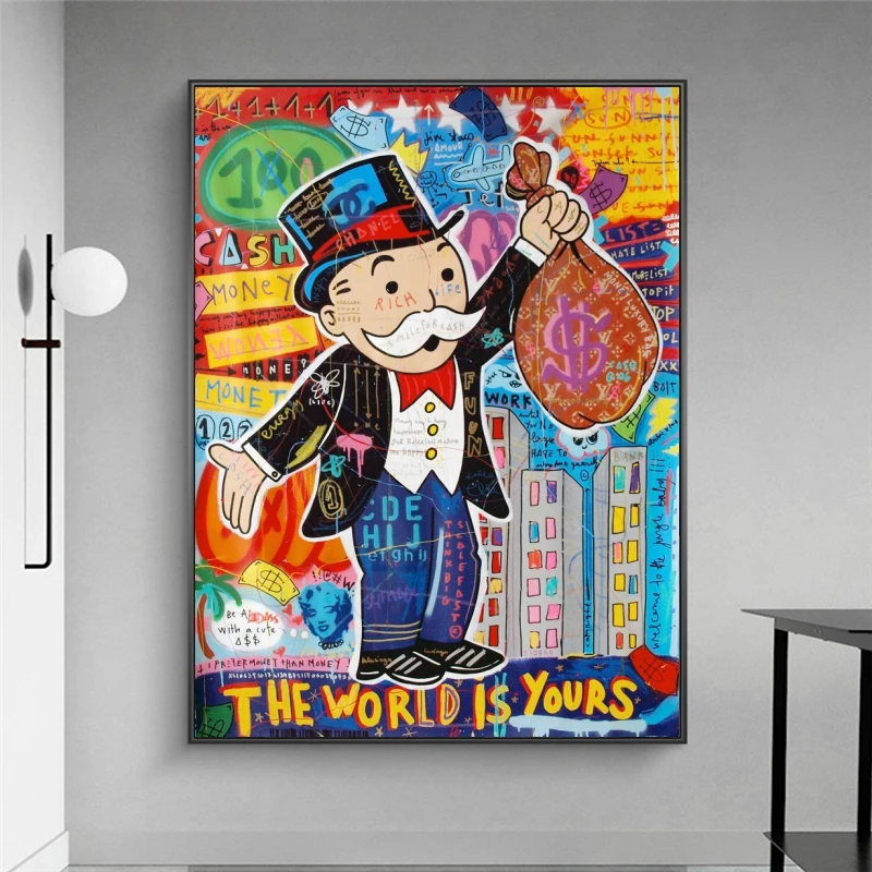 

Graffiti Art Alec Monopoly Canvas Posters and Prints THE WORLD IS YOURS Paintings on The Wall Modern Wall Art Picture Home Decor