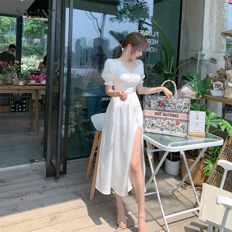 French Ruffle Dress Women Sexy Puff Sleeve Split Dress Office Lady Korean Style Summer Elegant Chiffon Fairy Dress 2021 New
French Ruffle Dress Women Sexy Puff Sleeve Split Dress Office Lady Korean Style Summer Elegant Chiffon Fairy Dress 2021 New