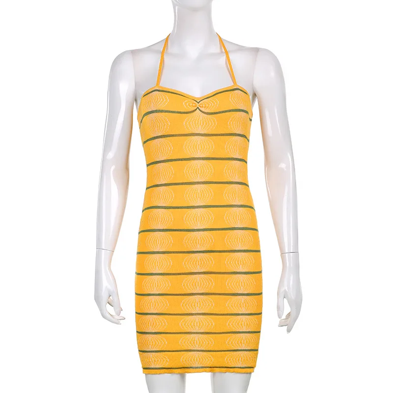 2021 Streetwear Backless Knitted Dress Sexy Y2K Bodycon Sleeveless Casual Fashion Halter Print Summer Mini Short Dresses Women
2021 Streetwear Backless Knitted Dress Sexy Y2K Bodycon Sleeveless Casual Fashion Halter Print Summer Mini Short Dresses Women