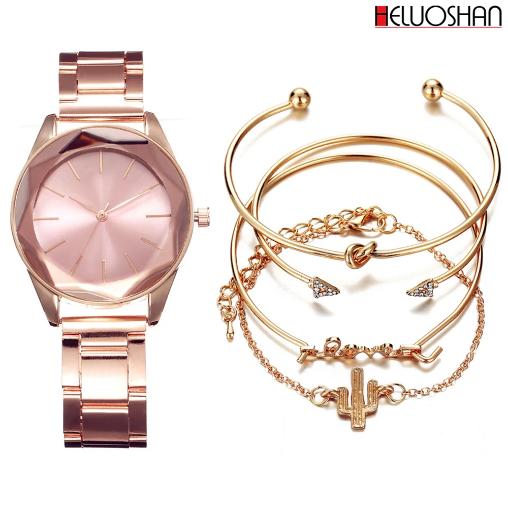 

5pc/set Luxury Brand Wristwatches Women Stainless Steel Band Dress Watches Ladies Quartz Watch Relogio Feminino Bracelet Reloj
