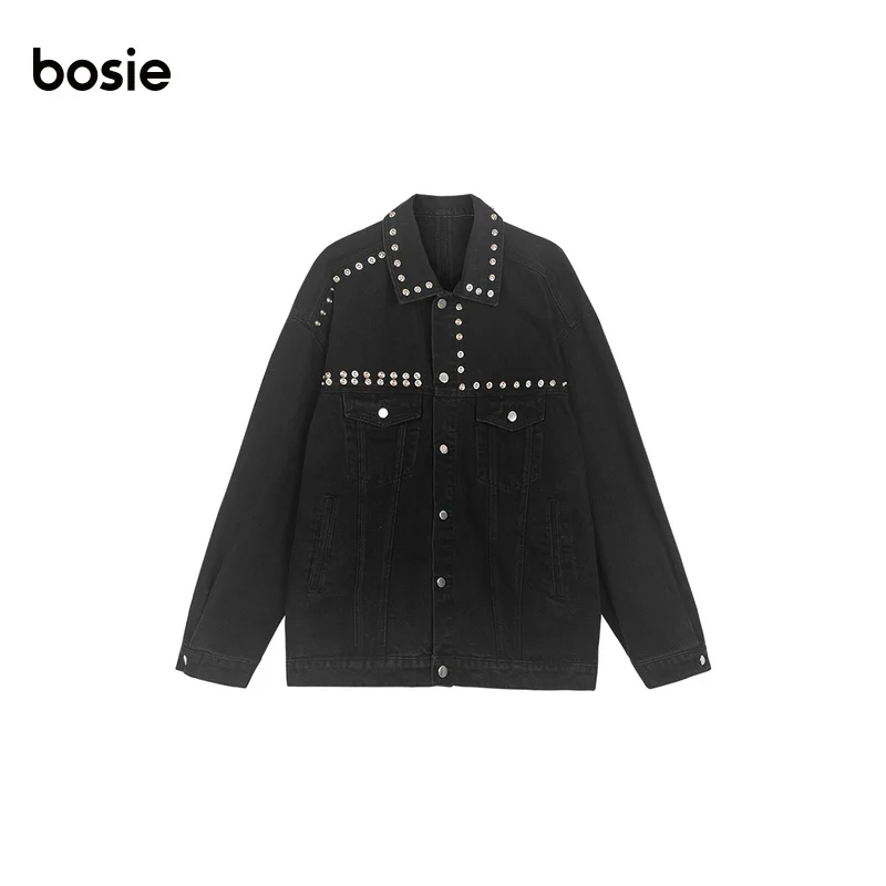 BLACK bosie early autumn new jacket woman/man rivet fashion casual denim coat outwear tops 5052M
BLACK bosie early autumn new jacket woman/man rivet fashion casual denim coat outwear tops 5052M